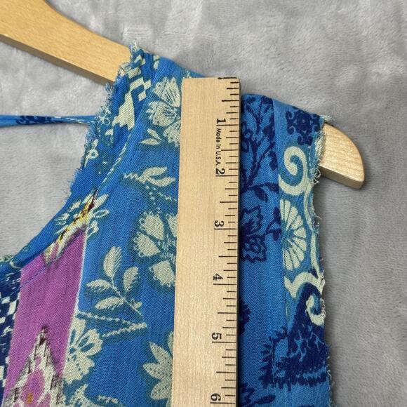 Holding Horses Shift Dress Womens XSP Blue Boho Patchwork Tie Back Anthropologie - Picture 9 of 10